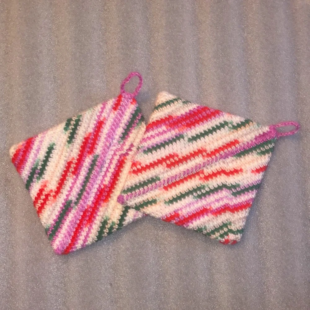 One pair of Girly Christmas crocheted cotton potholders